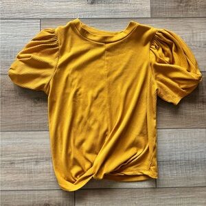 Haute Monde Mustard Puff Sleeve Cropped Top